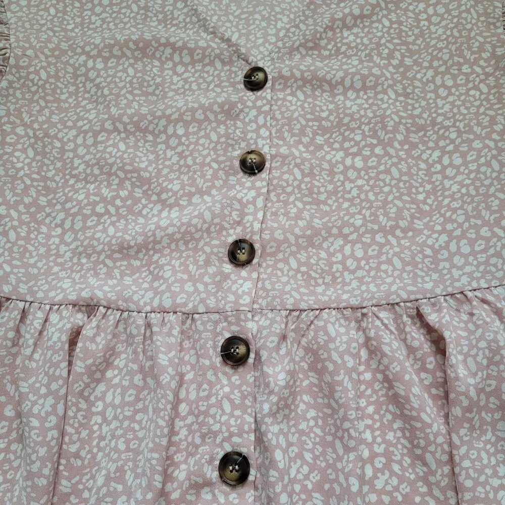 SHEIN Pink Animal Print Flutter Sleeve Peplum Blouse Size Small Coquette - Picture 5 of 8